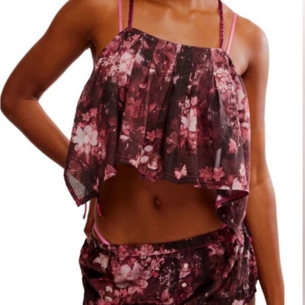 Free People Intimately Night Garden Combo Pajama Set Floral Top & Shorts NWT XL